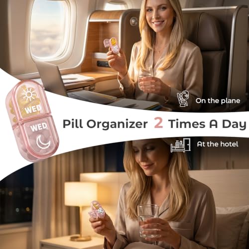 Image of Weekly AM PM Detachable Pill Organizer 2 Times a Day, Wear Resistant Large Print Medicine Pill Organizer for Arthritis, Seniors & Caregiver, Purse Travel Use - Pink
