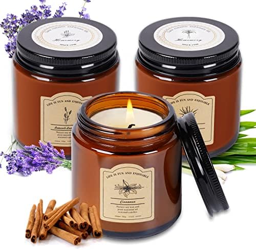 3 Pcs Scented Candles for Home, Natural Soy Wax Candles with Essential Oils, Cinnamon, Lavender & Citronella Scented Candles, Beeswax Candles for Indoor and Outdoor, Candle Gifts for Women, 3.5oz