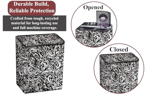 Image of The Furnishing Tree PVC Waterproof Semi Automatic Washing Machine Cover Compatible for LG 7 Kg, 7.5 Kg & 8 Kg, DxWxH In Cms: ( 51x83.8x96.5 ), Floral pattern Black