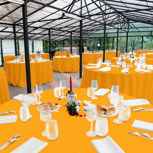 Image of 16 Pack Orange Plastic Tablecloths for Round Tables, Premium Decorative Orange Disposable Table Covers for Parties, Round Party Table Cover for Fall Autumn Birthday Thanksgiving Graduation, 84 Inch