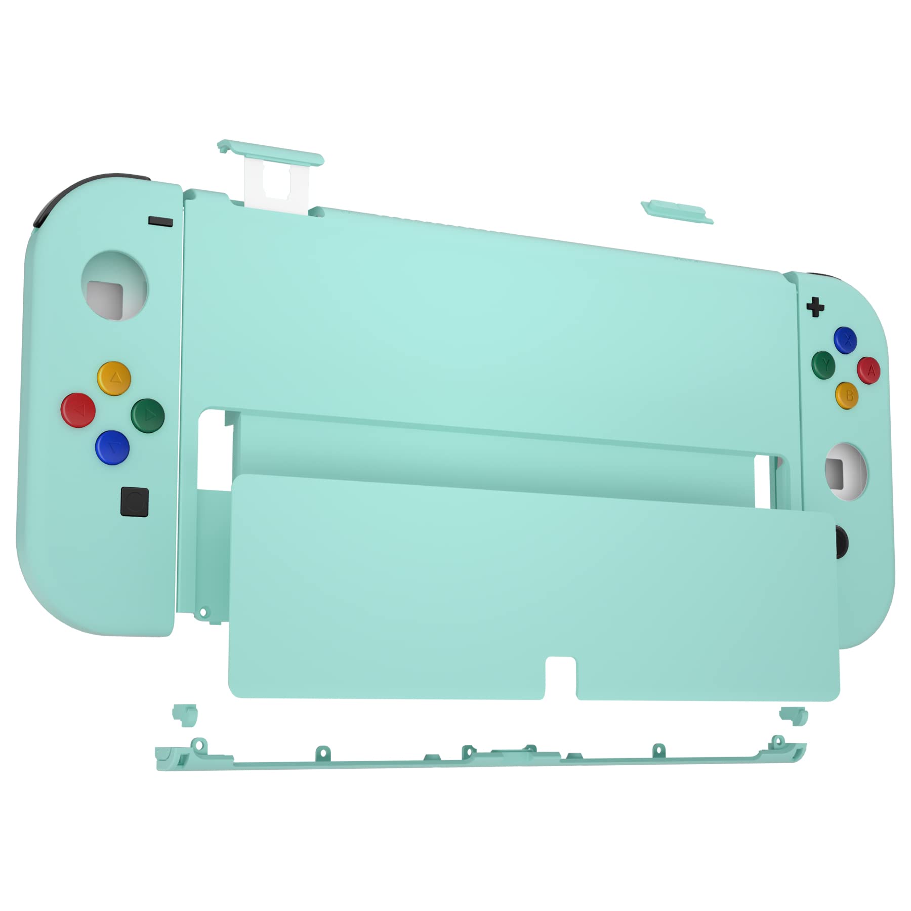 eXtremeRate Coque de Remplacement pour Nintendo Switch OLED, Coque Complète pour Nintendo Switch OLED, avec Bouton Coloré Béquille en Métal, Coque pour Joycon， Cyan Clair