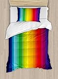 Ambesonne Rainbow Duvet Cover Set, Vertical Lines Pattern, Spectrum of Colors Abstract Art Palette, Decorative 2 Piece Bedding Set with 1 Pillow Sham, Twin Size, Vivid Rainbow