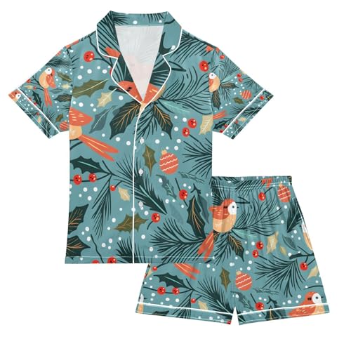 senya Birds and Trees A Satin Summer Pajama Sets Silk Short Sleeve Button Down Sleepwear