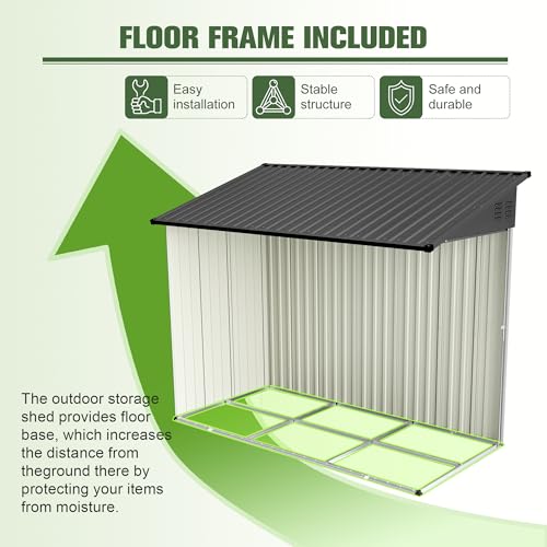Image of YOPTO 4x8 FT Lean to Outdoor Storage Shed,Metal Shed W /Floor Frame & Reversible Installation,All Weather Waterproof Garden Tool House W /Lockable Door & 2 Air Vents,for Backyard,Patio,Lawn,Black