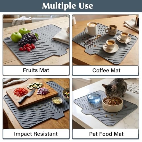 Image of Large Dish Drying Mat | Silicone Mat for Kitchen | Drying Mat for Kitchen Utensils Large | Fast Drying, Non-Slip, Heat Resistant, Easy to Clean Kitchen Counter Mat (Grey, 23x17 Inch)