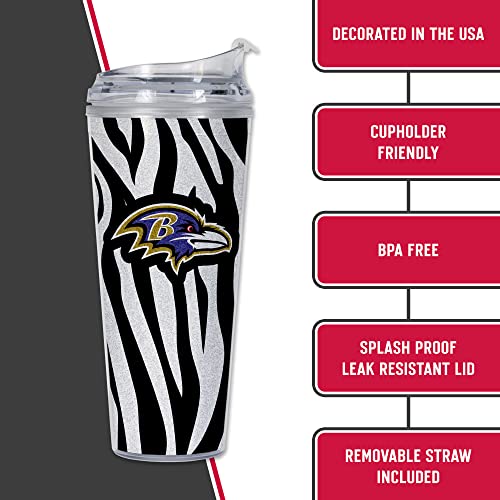 Image of Rico Industries NFL Football Glitter 24oz Acrylic Glitter Tumbler with Hinged Lid, Officially Licensed Double Wall Tumbler with Straw