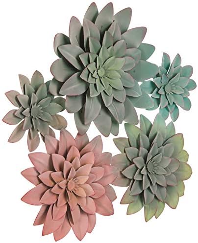3D Metal Succulent Wall Decor - Multicolored Cluster , Hand Painted, Hanging Metal Flowers Wall Decor for Living Room, Bedroom, Kitchen, Bathroom - Flower Wall Art for Indoor & Outdoor Decor
