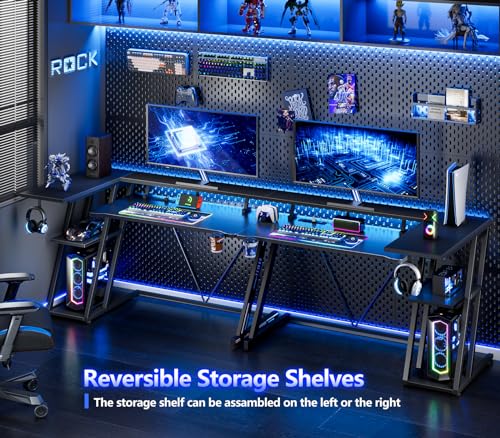 Korfile Reversible Gaming Desk With Power Outlet & Led Lights thumb #3