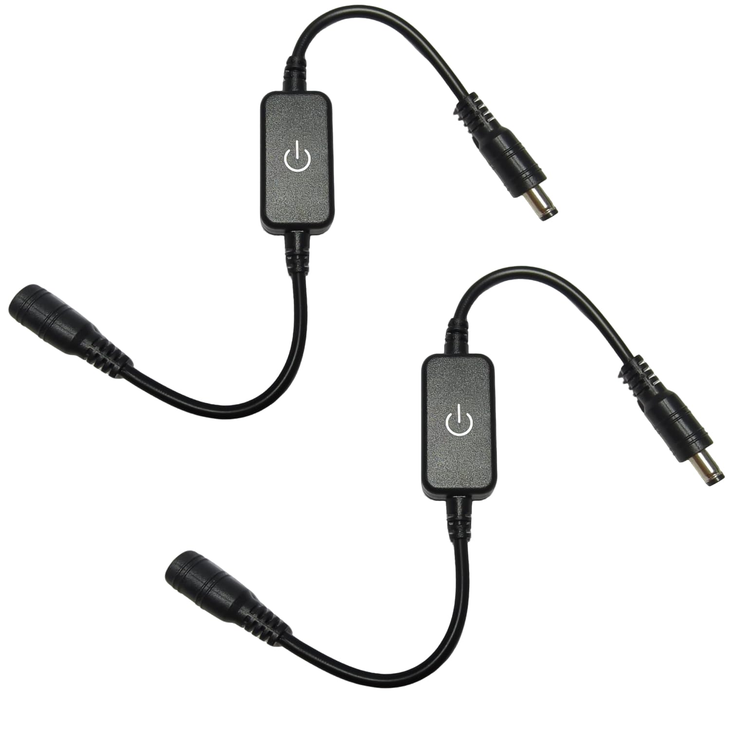 iNextStation Touch Inline Dimmer for LED Strip Light 2835 5050 3528 COB, 0-100% Dimmer Switch for DC 12V-24V LED Strip Lights (Not for RGB), 5.5mm x 2.1mm Male to Female Connectors Cable(2 Packs)