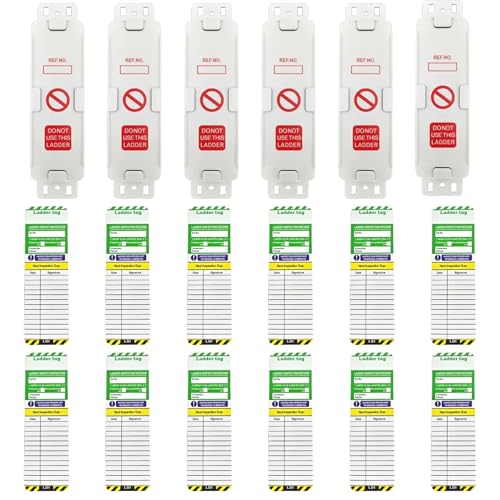 Ladder Tags Includes 18 Pieces 6 Holders and 12 Ladder Inspection Tag Inserts Waterproof Ladder Inspection Tags Inspection Record Kit Fits All Ladder Types Protect for Indoor & Outdoor (6)