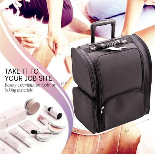 Image of Adson Multifunctional Professional Beauty Makeup Artist Rolling Cosmetic Aluminium Vanity Trolley Beauty Train case Makeup Cosmetic Trolley Hairstylist Travel Organizer (Smoky Black)