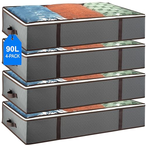 Underbed Storage Bags 4-Pack - Foldable Under Bed Storage Organiz...