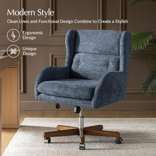 Image of HULALA HOME Modern Swivel Office Chair with Solid Wood Base, Slate-Blue