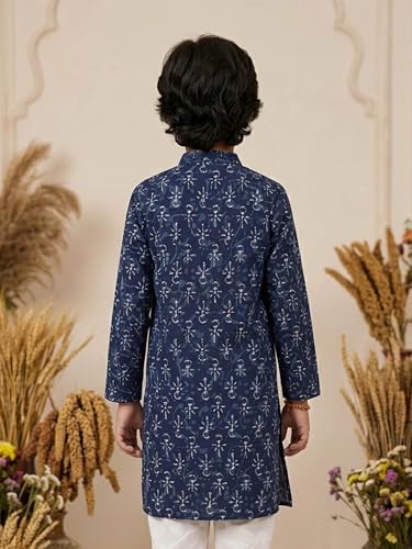 Image of KiddoPanti Boys 100% Cotton Ethnic Motif Printed Short Length Kurta