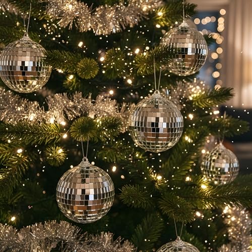 Image of Crackles Mirror Ball 8CM (Set of 3) | Silver Disco Hanging Balls | Reflective Christmas Tree Ornaments | Party, Home & Event Decoration Props