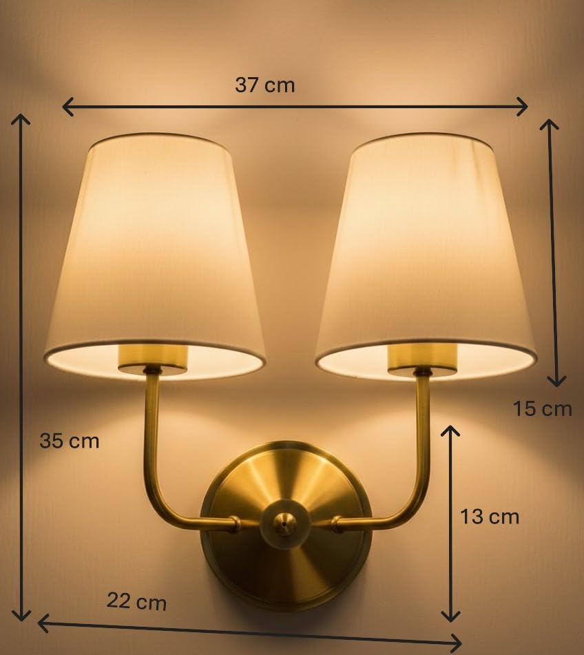 Image of Royal Aura Vintage Gold Wall Lamp | Classic Cream Fabric Pleated Shade | Dual Arm Metal Frame | Decorative Lighting Fixture for Living Room & Bedroom