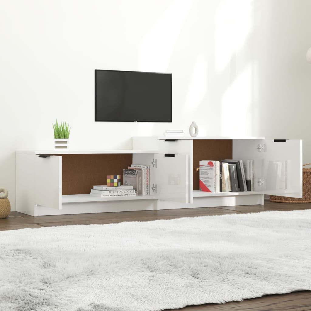 Mobile TV VidaXL Bianco Lucido - 158,5x36x45 Cm In Legno Multistrato Con 4 Ante - Foto 9