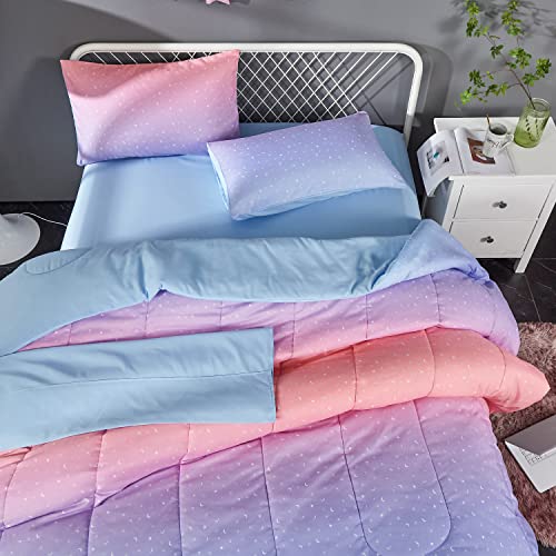 Alaookka Rainbow Comforter Set For Teen Girls Women,Full/Queen Size 5 Piece Bed In A Bag,Metallic Printed Glitter Comforter And Sheets,Ultra Soft Microfiber All Season Bedding Set(Full/Queen,Blue) #TOP1