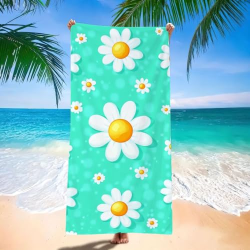 Toallas Playa Verde 70x140 cm Toalla Playa Grande, Mujeres y Hombres Toalla Gimnasio, Margarita Toallas Microfibra, Absorbente, Pareos Mujer Ligera y de Secado Rápido, para Viajes, Camping H-1840