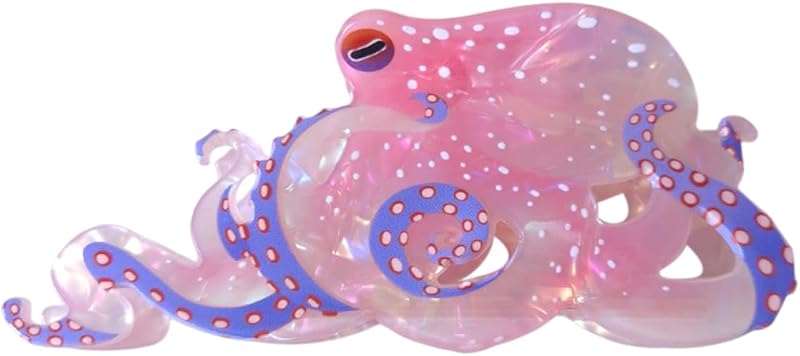 Fantasy Octopus Hair Clips,Acetate Hair Clips,Ocean Octopus Claw Clips for Women,Light Pink