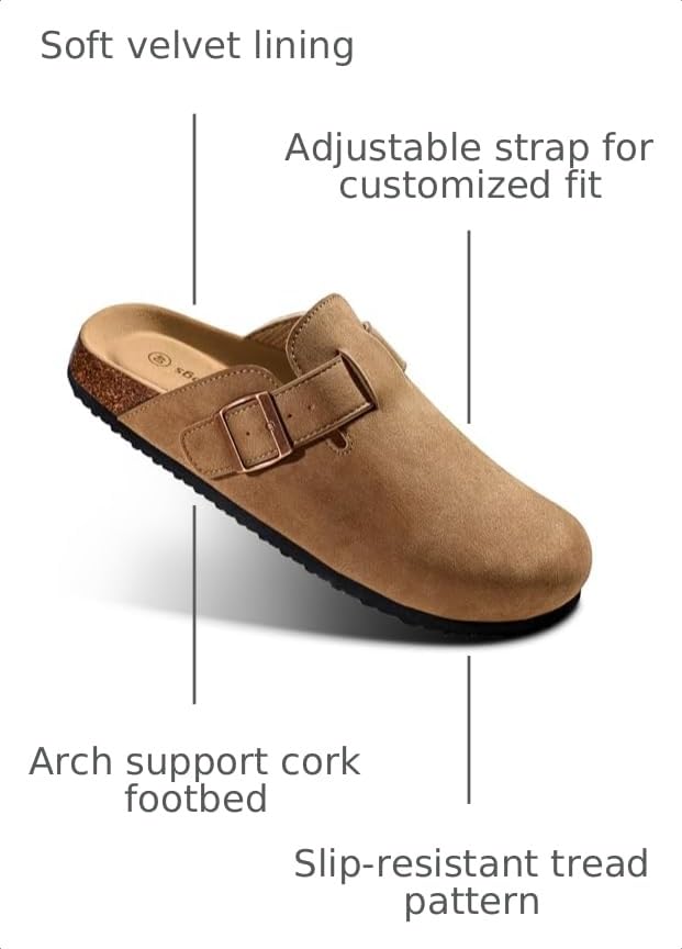 Image of BULLIANT Women Clogs-Fleece-Lined Suede Mules Slippers Nurse Shoes Unisex-Memory Foam Arch Support Cork-Footbed
