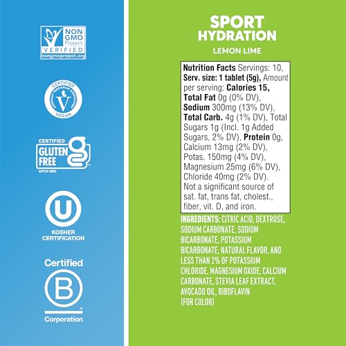 Image of Nuun Sport Electrolyte Tablets with Magnesium, Calcium, Potassium, Chloride & Sodium, Gluten Free & Vegan, Lemon Lime, 48 Pack (40 Servings Total)