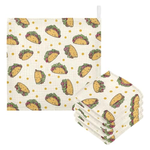 Image of vvfelixl Tacos with Lettuce Baby Burp Cloths Baby Muslin Washcloths for Boys Girls Cotton Babys Face Towel for Newborn Soft 11.8 X 11.8 in, 5 Pack
