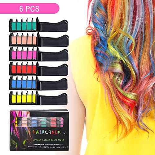 Ahier 6 Colors Hair Chalk Comb, Temporary Hair Chalk Salon Set, Beauty Tool Hair Chalk for Kids & Girls, Washable Non-toxic Hair Color Comb for Dye Hairs