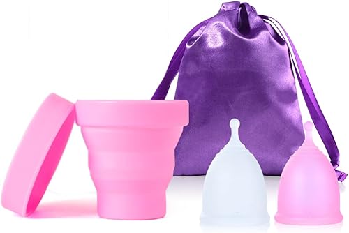 Vasos menstruales con vaso de almacenamiento plegable, diseño a prueba de fugas con vasos de silicona de grado médico reutilizables, alternativa a
