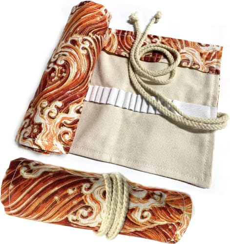 Image of Canvas Pencil Wrap Case, 72 Holes Colored Pencil Roll Holder Storage Pouch for Office (72 Holes, Red)