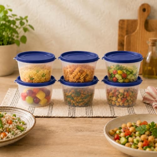 Image of Cutting EDGE Nesterware 750ml Stackable Container (Set of 6, Dark Blue) | BPA-free plastic, stackable design, leak-proof, kitchen storage, pantry, fridge, meal prep, reusable, travel use