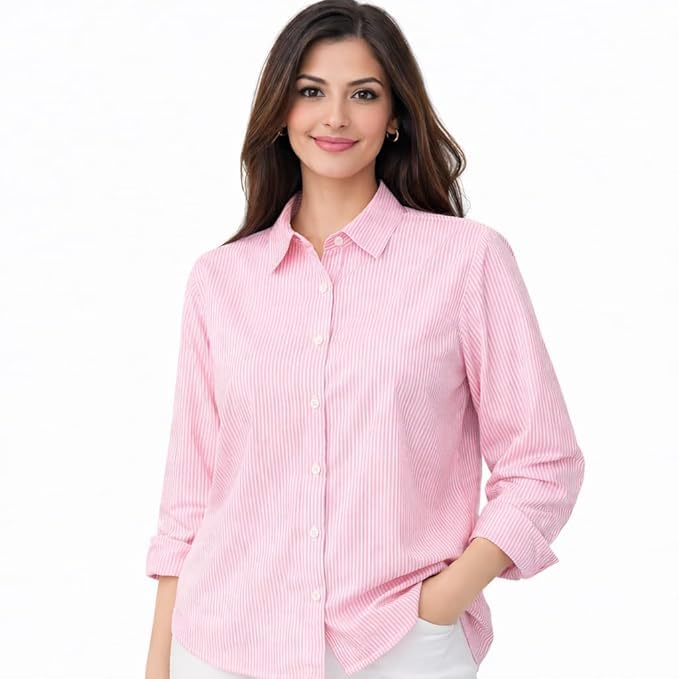 Image of Womens /GirlsClassic Lining Shirt for Women Cotton | Women's Striped Style top | Full Sleeve, Relaxed fit, Button-Down Casual Shirt for Girls & Women