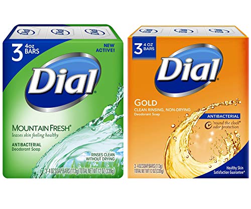 Dial Antibacterial Deodorant Bar Soap 4 oz Bundle of 6 (3 Gold bars + 3 Mountain Fresh Bars)