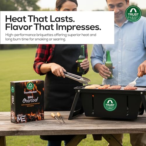 Image of TrustBasket Charcoal Briquettes (5kg) with Free Starter Cubes | Eco-Friendly Koyla for Cooking & Barbeque | Low Smoke BBQ Coal for Barbeque Grill