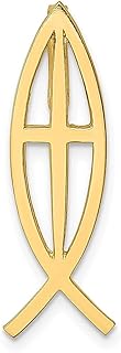 Colar de ouro amarelo 14 k Ichthus cruz religiosa peixe deslizante pingente corrente Ichthu joias finas para mulheres presentes para ela, Pedra Ouro amarelo