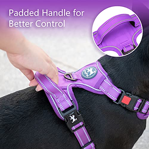 Image of PoyPet No Pull Dog Harness, No Choke Reflective Dog Vest, Adjustable Pet Harnesses with Easy Control Padded Handle for Small Medium Large Dogs(Purple Matching Trim,L)