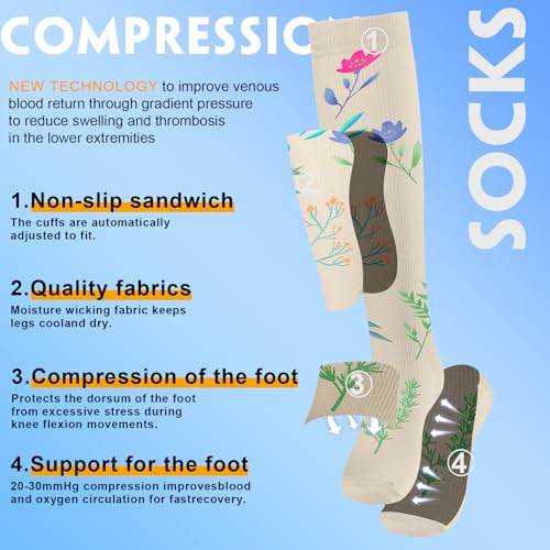 Image of bropite Compression Socks 20-30 mmHg, 6 Pairs Knee-High for Running, Nurse&Travel