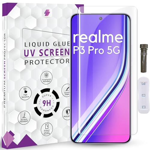Image of Advanced HD+ UV Tempered Glass Screen Protector For Realme P3 Pro (6.83 Inch, Pack of 1) Full Adhesive UV Curved Screen Guard, Case Friendly