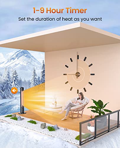 Outdoor Electric Patio Heater, Haimmy 42in Infrared Heater with Remote, 9 Heat Levels, 9H Timers, 1500W Instant Heating, Safety Lock, Tip-Over & Overheat Protection, IPX5 Waterproof Tower Space Heater