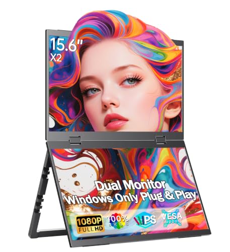 Image of Portable Monitor 15.6 inch Dual Foldable FHD USB-C Laptop Screen Extender | FHD 1080P Ultra-Slim Travel IPS Display with HDR,100% sRGB VESA & Built-in Speakers for Mac Phone PS5 Xbox Switch