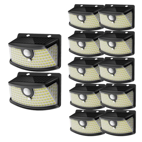 Image of Aootek New Solar Motion Sensor Lights 120 LEDs with Lights Reflector,270 Wide Angle, IP65 Waterproof, Step Lights for Front Door, Yard, Garage, Deck (Black, Daylight White, 12-Pack)