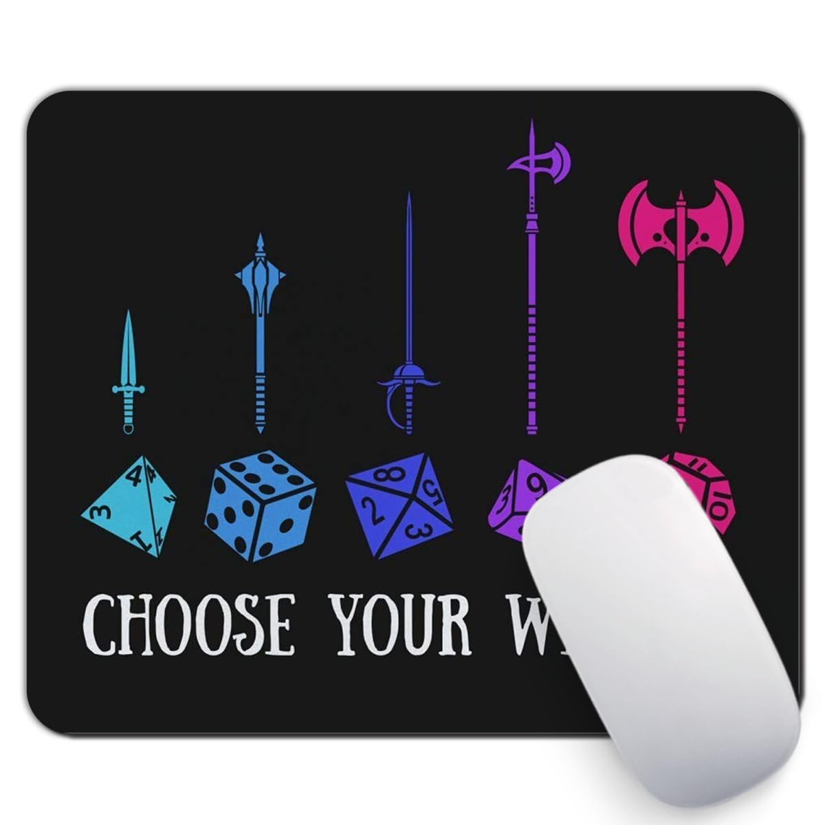 KHGBTChoose Your Weapon Dungeon RPG Dice Non-Slip Rubber Mouse Pad Mousepad, 9.5 X 7.9 Inch (240mmX200mmX3mm)