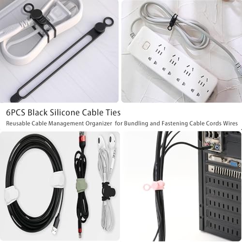 Set de gestión de cables bajo escritorio: 6 clips magnéticos adhesivos para cables y 6 ataduras de silicona para cables, organizador para cables de carga para hogar, oficina, auto y escritorio miniatura 7