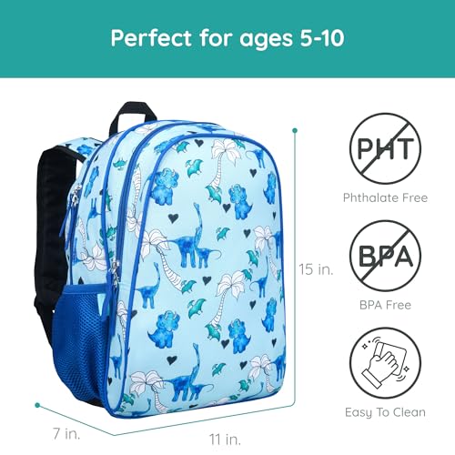 Image of Wildkin JumpOff Jo 15-inch Kids Backpack - Durable, Adjustable, Ideal for School - Blue Dino