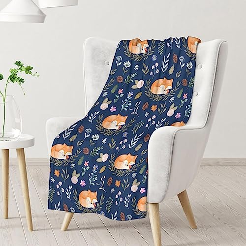 Mercuryelf Fox Throw Blanket - Soft, Fuzzy & Warm - 60x80 Inches Flannel Blankets for Bed, Couch - Dark Blue Cute Throws Gift for Womens, Mens