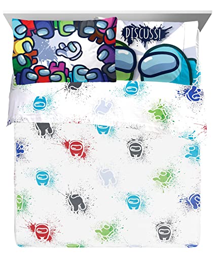 Among Us Space Splatter - Juego de sábanas de 4 piezas súper suave y acogedora para niños, sábanas de microfibra resistentes a la decoloración (producto oficial Among Us