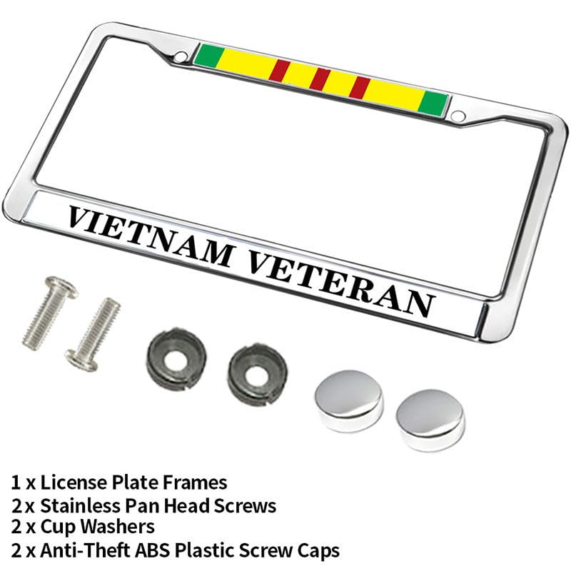Image of US Army Vietnam Veteran Slim Design Car Licence Plate Covers,Vietnam Veteran US Army Stainless Steel Black License Plate Frame for Standard Size