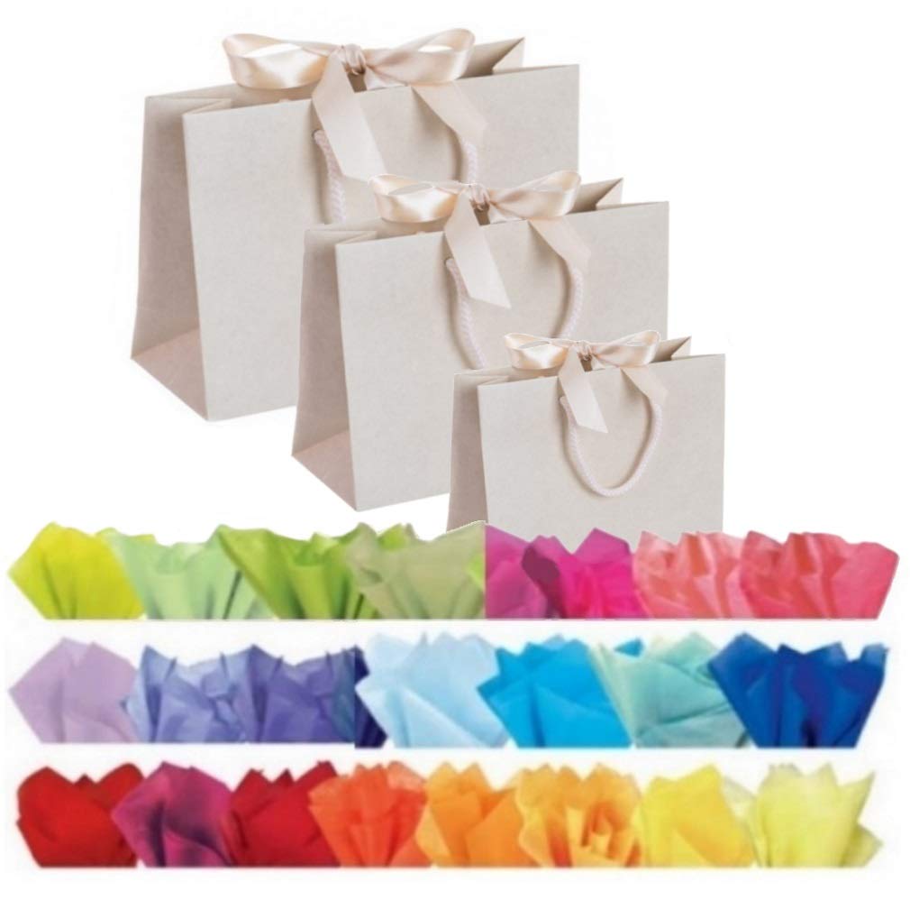 Ivory Vanilla Boutique Luxury Shop Gift Bags & Tissue - Events Bag With Ribbon Tie - 3 SIZES (10 Bags, Ivory Vanilla Large)
