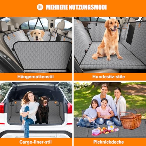 BMaoBBo Hundedecke Auto Rückbank[127x62cm],Wasserdicht,Kratzfest mit Hartschale (300 Pfund Traglast),Rücksitzschutz für SUV & Familienauto,Abnehmbar, Waschbar mit Belüftungsnetz & Tasche (Grau)