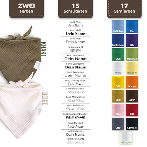 Hundehalstuch mit Namen Bestickt, Oeko-TEX® Standard 100 - Personalisiertes Hunde Halstuch als Geschenk für Hundeliebhaber (Khaki)